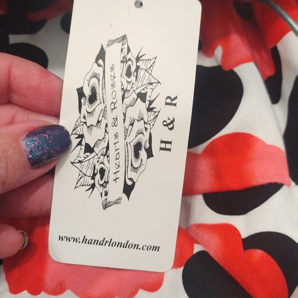 H&R London red floral black polka dot collar sweetheart neckline pinup dress - Picture 9 of 10